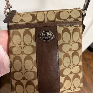 Coach Signature Brown and Tan Messenger Bag